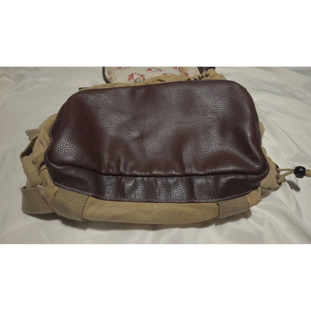 Barrington Canvas Leather Rucksack Backpack Tan Brown Delta SkyMiles Tag - Picture 4 of 10